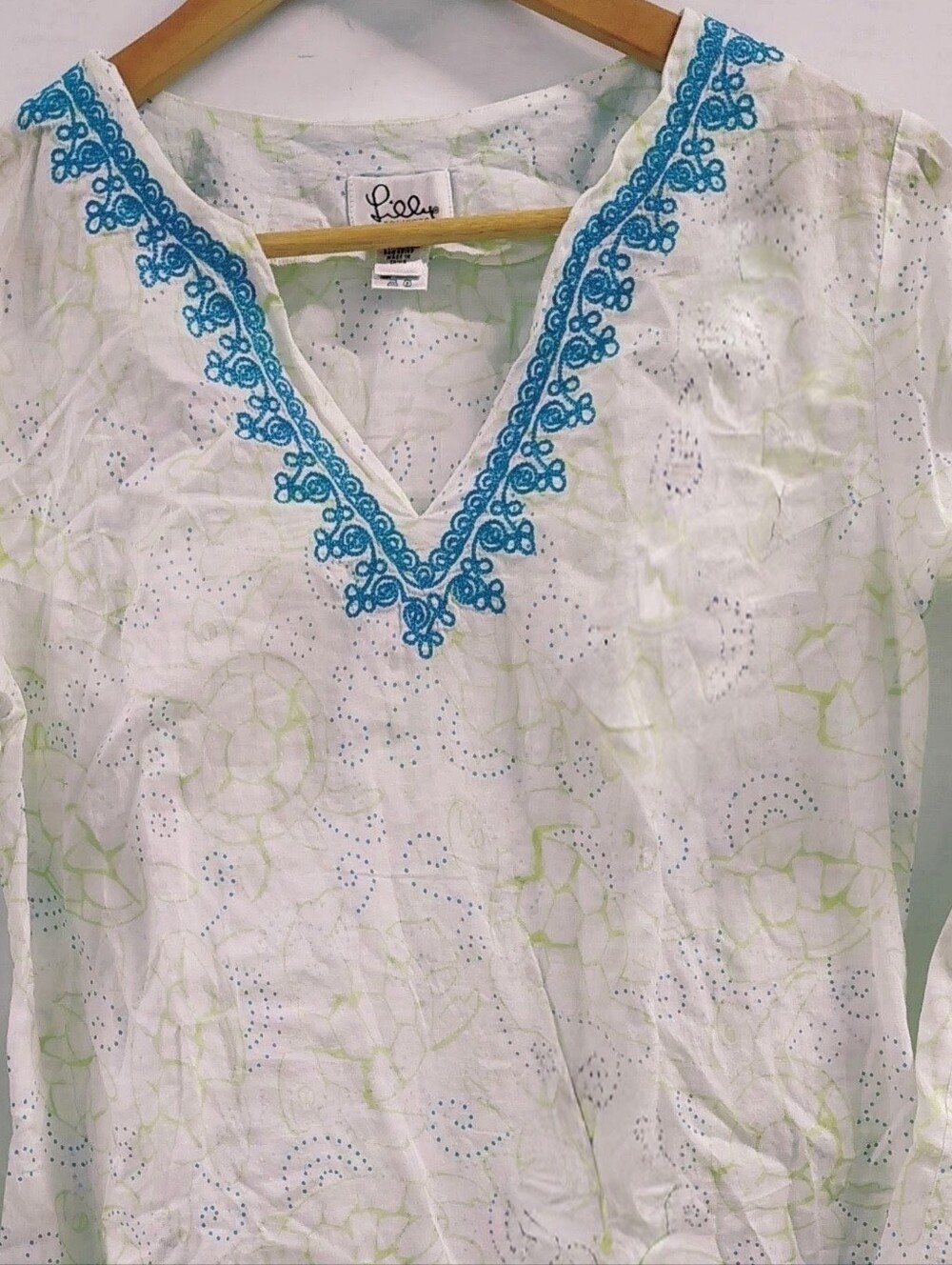 VTG Lilly Pulitzer White Cotton Embroidered Tunic Top Cover-up Digi-Turtles M